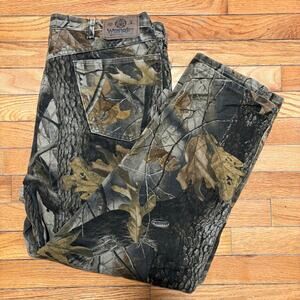 Vintage Double Knee Wrangler Real Tree Camo Denim Jeans Size 38x30 100% Cotton